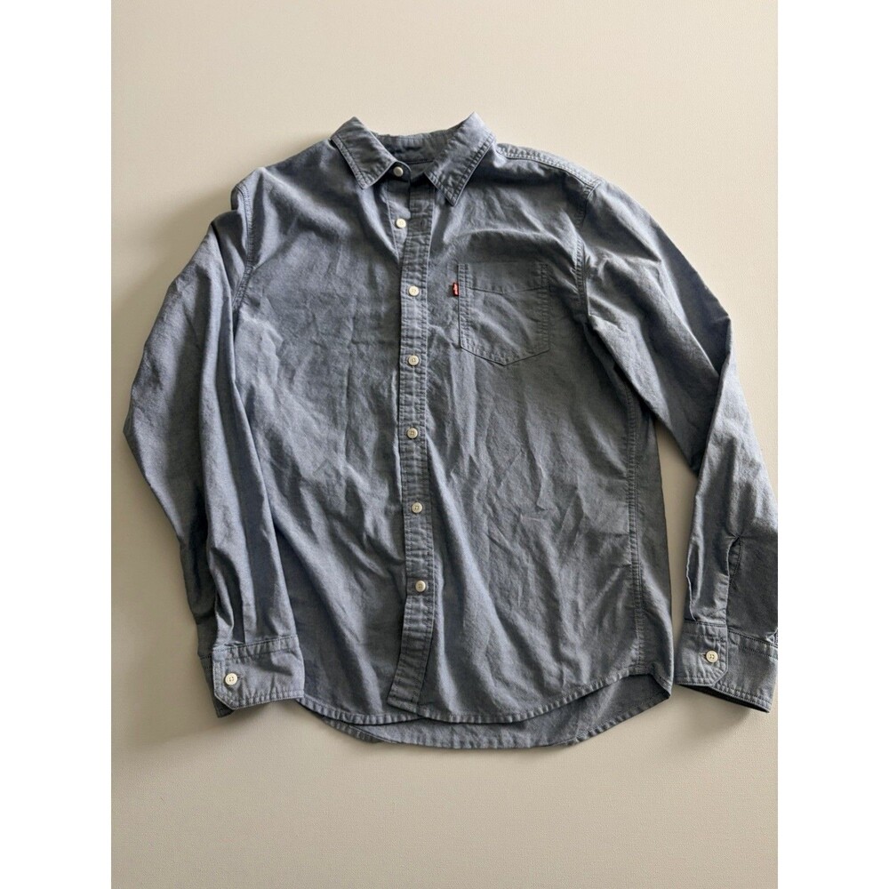 Levis Mens Blue Long Sleeve Chambray Standard Fit Button Down Shirt Size M Tab